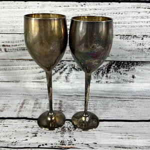 Set of 2 Landes Quality Silver Plated Goblets Vintage Wedding Dinner Christmas